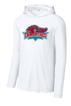 ​Charter Colony Crimson Crocs Custom UV Pro Long Sleeve Hoodie Tee - Black or White - 3 Design Options - Adult