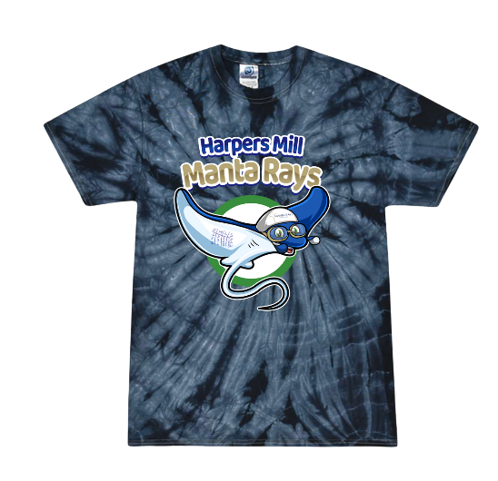Harpers Mill Manta Rays Team Tie Dyed T-Shirt - Kelly Spider or Navy Spider - Manta Ray Swimmer - with Optional Personalization