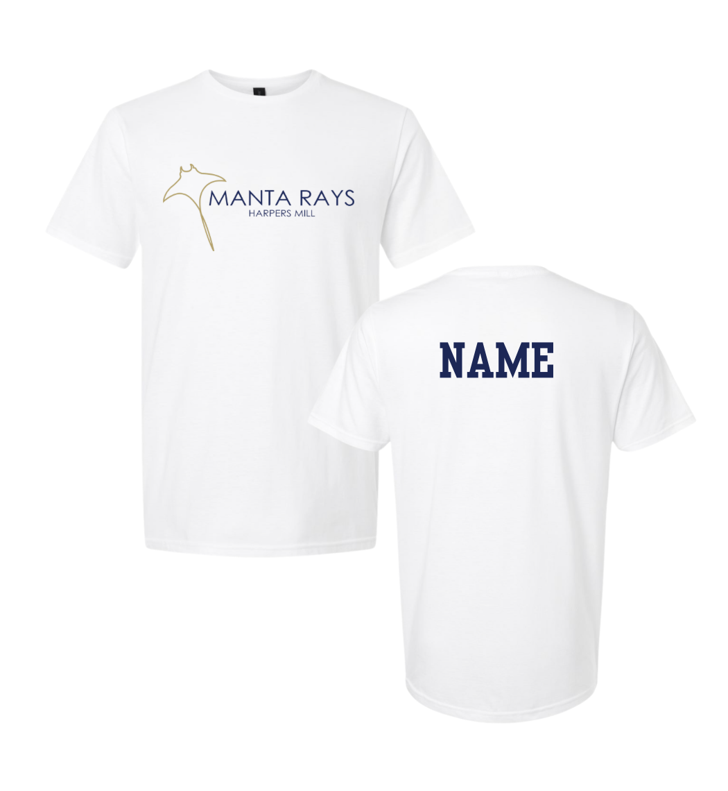 Harpers Mill Manta Rays Team T-Shirt - White, Navy or Irish Green - Youth & Adult Sizes - with Optional Personalization
