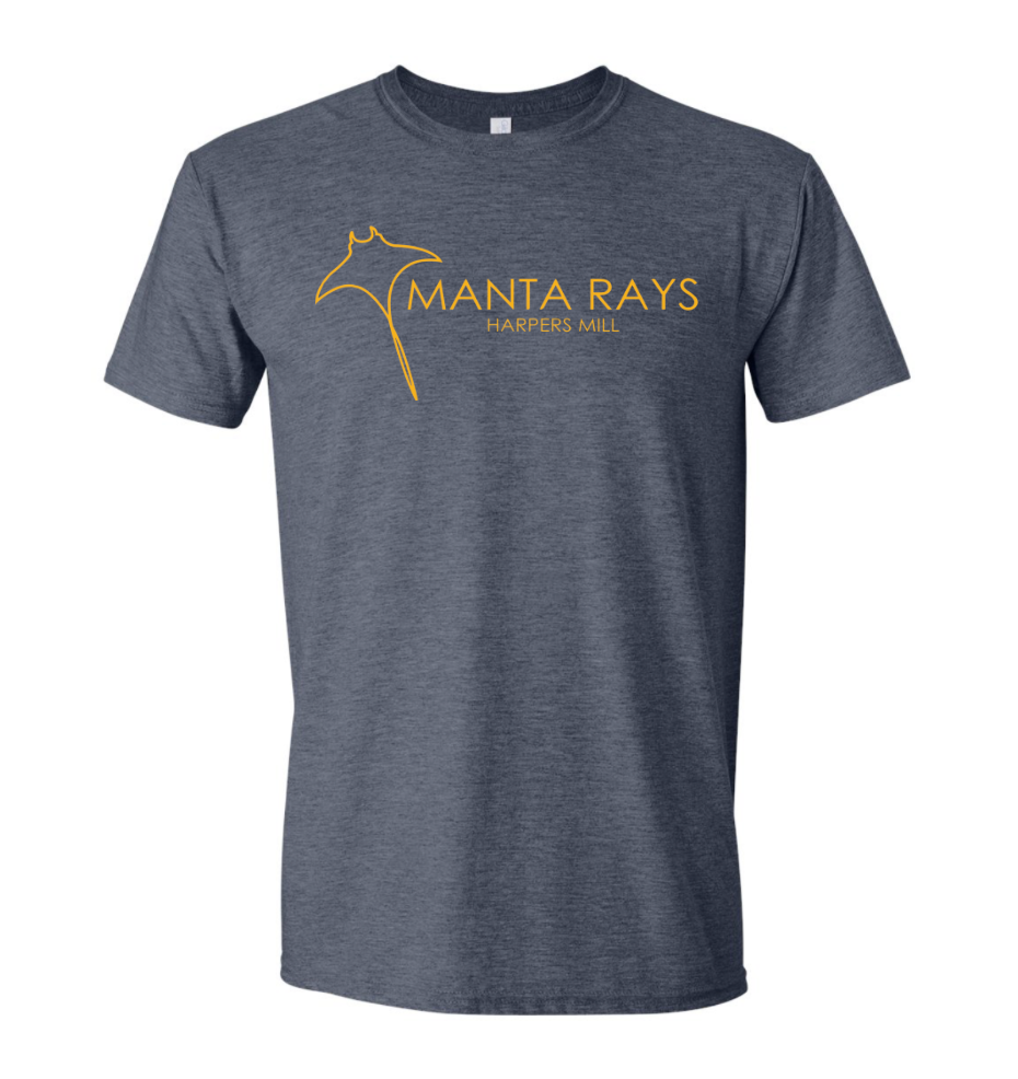 Harpers Mill Manta Rays Team T-Shirt - Heather Navy or Heather Irish Green - Youth & Adult Sizes - with Optional Personalization