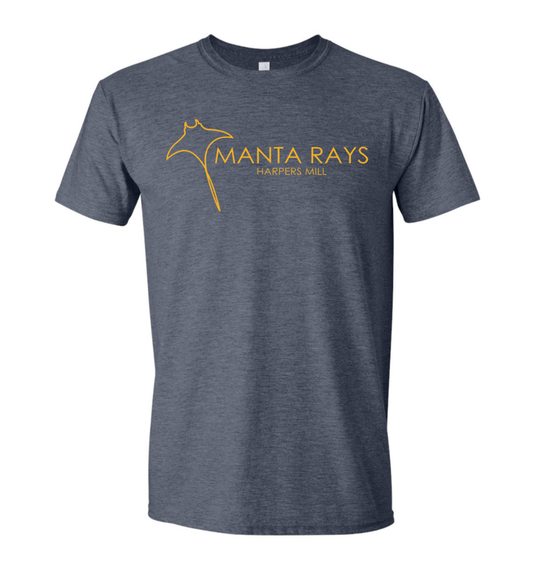 Harpers Mill Manta Rays Team T-Shirt - Heather Navy or Heather Irish Green - Youth & Adult Sizes - with Optional Personalization