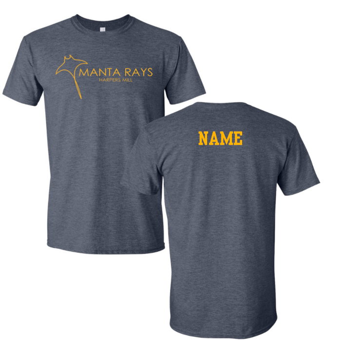 Harpers Mill Manta Rays Team T-Shirt - Heather Navy or Heather Irish Green - Youth & Adult Sizes - with Optional Personalization