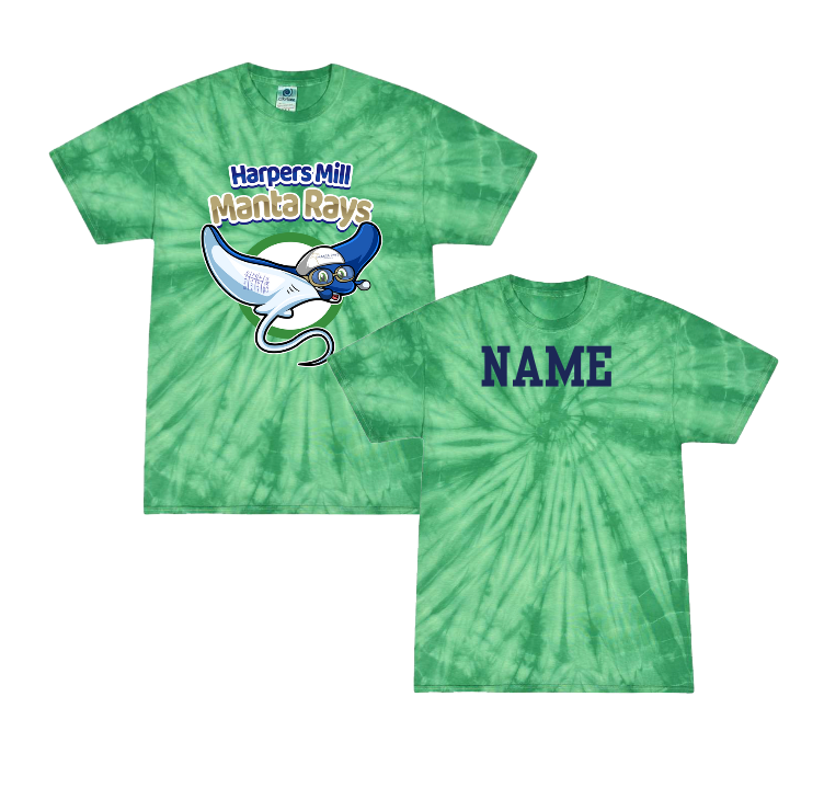 Harpers Mill Manta Rays Team Tie Dyed T-Shirt - Kelly Green Spider -  Where My Rays At - Youth & Adult Sizes - with Optional Personalization