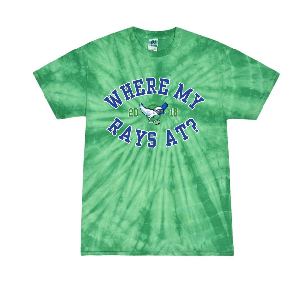Harpers Mill Manta Rays Team Tie Dyed T-Shirt - Kelly Green Spider -  Where My Rays At - Youth & Adult Sizes - with Optional Personalization