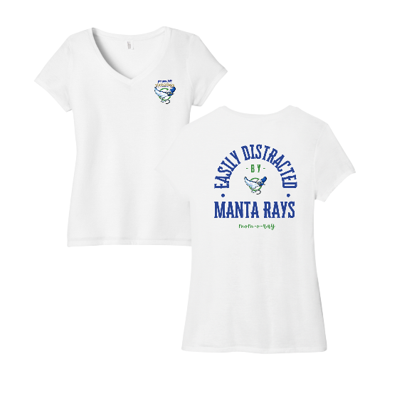 Harpers Mill Manta Rays Ladies V-Neck Tee- MOM-O-RAY - White or Navy Frost