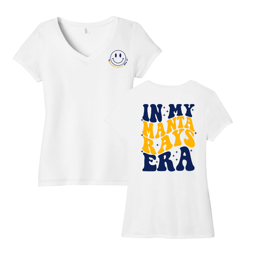 Harpers Mill Manta Rays Ladies V-Neck Tee- In My Manta Rays ERA - White