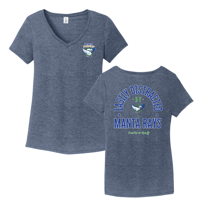 Harpers Mill Manta Rays Ladies V-Neck Tee- MOM-O-RAY - White or Navy Frost