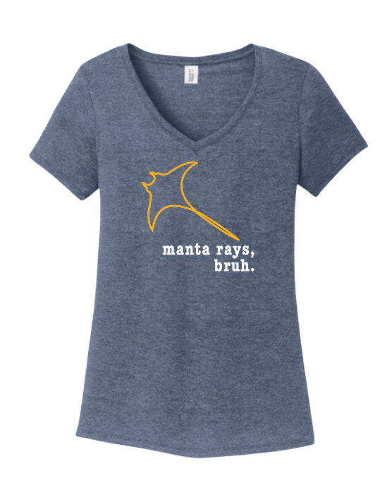 Harpers Mill Manta Rays Ladies V-Neck Tee- Manta Rays, Bruh - Navy Frost