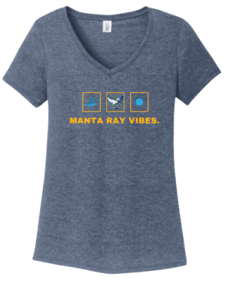Harpers Mill Manta Rays Ladies V-Neck Tee- Manta Ray Vibes - Navy Frost