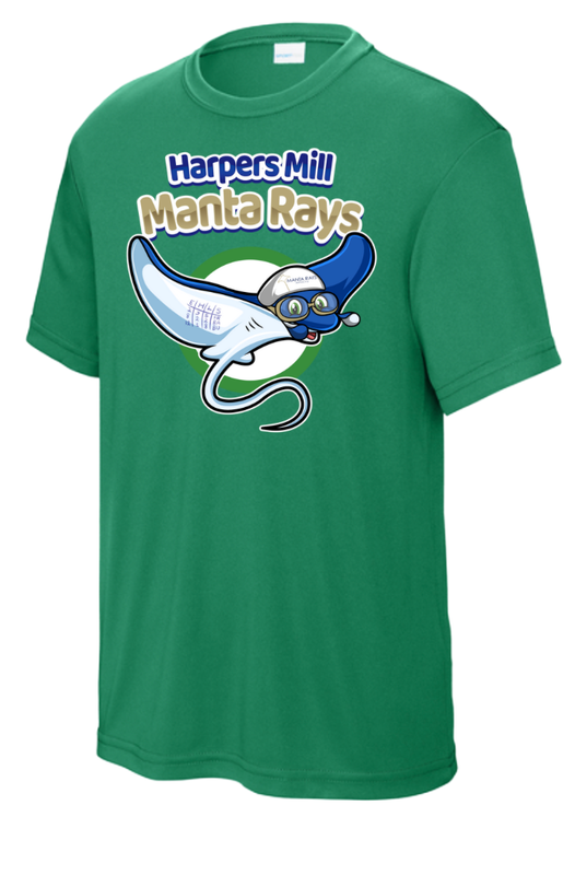 Harpers Mill Manta Rays Team Moisture Wick Tee - Kelly Green, Navy or White - 3 Design Options - YOUTH
