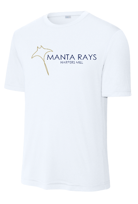 Harpers Mill Manta Rays Mens Moisture Wick Tee - White, Navy or Kelly Green