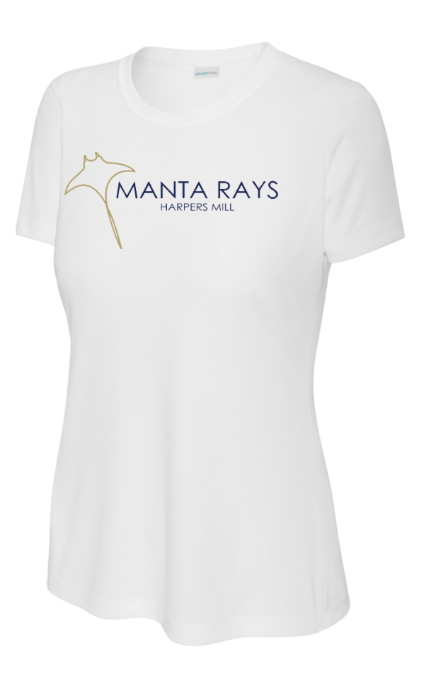 Harpers Mill Manta Rays Ladies Moisture Wick Tee - White, Kelly Green or Navy - 3 Design Options