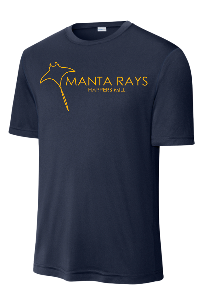 Harpers Mill Manta Rays Mens Moisture Wick Tee - White, Navy or Kelly Green
