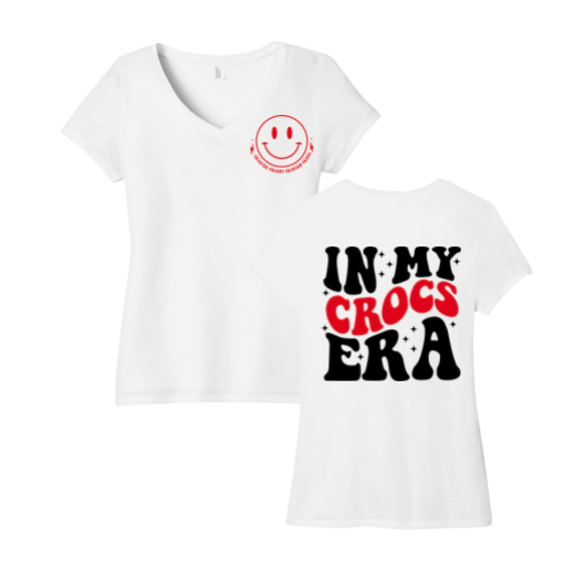 Charter Colony Crimson Crocs  Ladies V-Neck Tee - Red Frost or White - In My CROCS Era