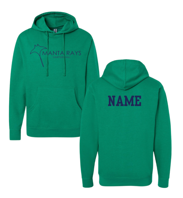 Harpers Mill Manta Rays TEAM Hoodie Sweatshirt - Kelly Green - Adult -  Optional Personalization