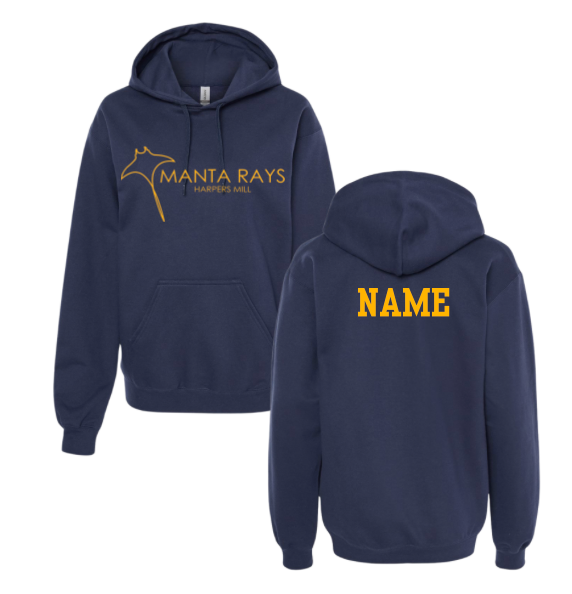 Harpers Mill Manta Rays TEAM Hoodie Sweatshirt - Navy or White - Youth & Adult Sizes - With Optional Personalization