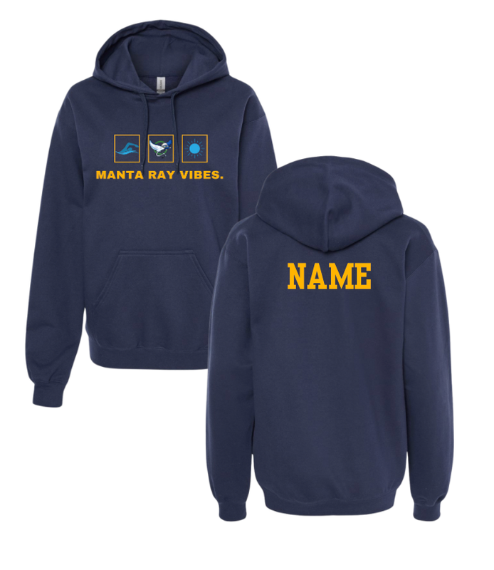 Harpers Mill Manta Rays Hoodie Sweatshirt - Navy - Manta Ray Vibes - Youth & Adult Sizes - With Optional Personalization