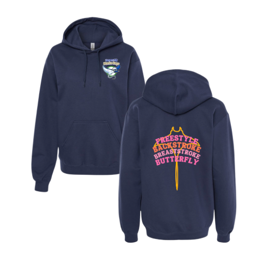 Harpers Mill Manta Rays Hoodie Sweatshirt - Manta Ray Swimmer with Strokes with Manta Ray - Navy or White - Youth & Adult Sizes