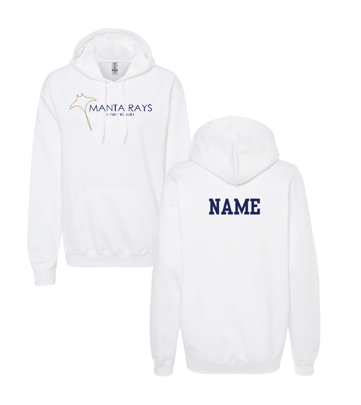 Harpers Mill Manta Rays TEAM Hoodie Sweatshirt - Navy or White - Youth & Adult Sizes - With Optional Personalization