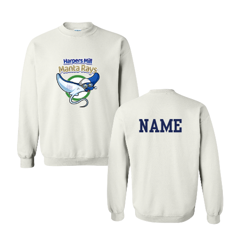 Harpers Mill Manta Rays Crew Sweatshirt - Manta Ray Swimmer - Navy or White - Youth & Adult Sizes - With Optional Personalization