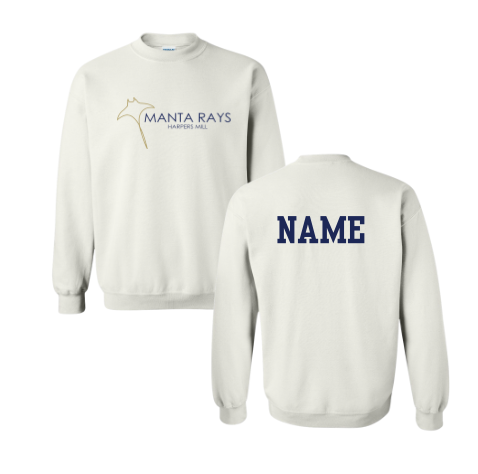 Harpers Mill Manta Rays TEAM Crew Sweatshirt - Navy or White - Youth & Adult Sizes - With Optional Personalization