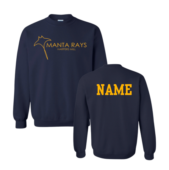 Harpers Mill Manta Rays TEAM Crew Sweatshirt - Navy or White - Youth & Adult Sizes - With Optional Personalization