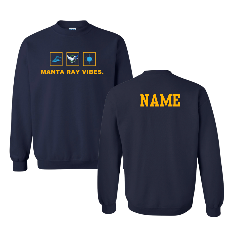 Harpers Mill Manta Rays Crew Sweatshirt - Manta Ray Vibes - Navy  - Youth & Adult Sizes - With Optional Personalization
