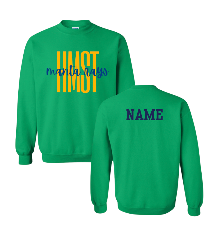 Harpers Mill Manta Rays Crew Sweatshirt - HMST - Kelly Green - Adult Sizes - With Optional Personalization