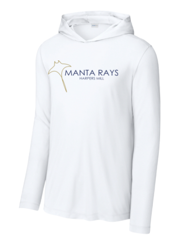 Harpers Mill Manta Rays  Custom Team UV Pro Long Sleeve Hoodie Tee - White - 6 Design Options - Adult