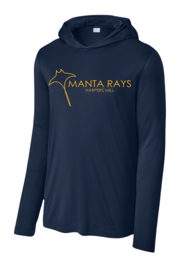 Harpers Mill Manta Rays  Custom Team UV Pro Long Sleeve Hoodie Tee - Navy  - 7 Design Options - Adult
