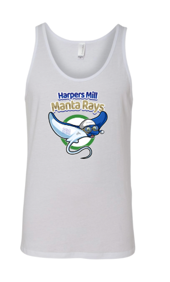 Harpers Mill Manta Rays Team Unisex Jersey Tank Top - White - 9 Design Options - Youth & Adult Sizes