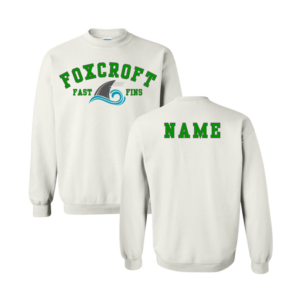 Foxcroft FAST Fins Crew Sweatshirt -Collegiate - White  - Youth & Adult Sizes - Optional Personalization