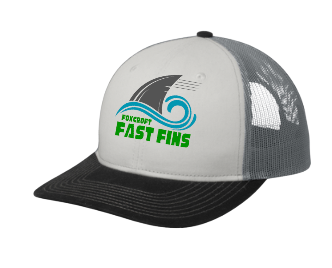 Foxcroft FAST Fins Custom Embroidered Snapback Trucker Cap Hat- White/Black/Grey or Grey Steel/Neon Blue