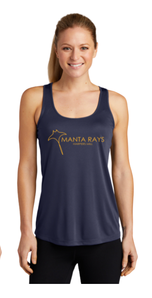 Harpers Mill Manta Rays Ladies Moisture Wicking Racerback Tank Top - Navy - 5 Design Options