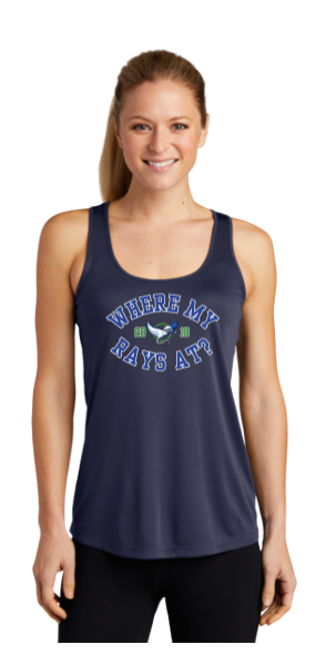 Harpers Mill Manta Rays Ladies Moisture Wicking Racerback Tank Top - Navy - 5 Design Options