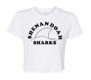 Shenandoah Sharks Ladies Flowy Crop Tee - White, Black or Athletic Grey