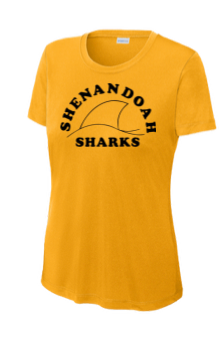 Shenandoah Sharks Ladies Moisture Wick Tee - Gold or Black - Adult