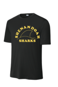 Shenandoah Sharks Mens Moisture Wick Tee - Black or Gold - Adult