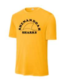 Shenandoah Sharks Mens Moisture Wick Tee - Black or Gold - Adult