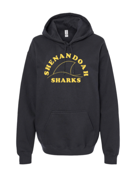 Shenandoah Sharks  Team Hoodie Sweatshirt - White, Black, Yellow or Sport Grey - Youth and Adult Sizing