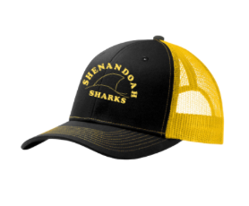 Shenandoah Sharks Embroidered Snapback Trucker Cap Hat- Black/Gold