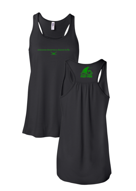 Foxcroft FAST Fins Ladies Flowy Racerback Tank - White or Black - Everyone Deserves the Chance to Fly - ADULT
