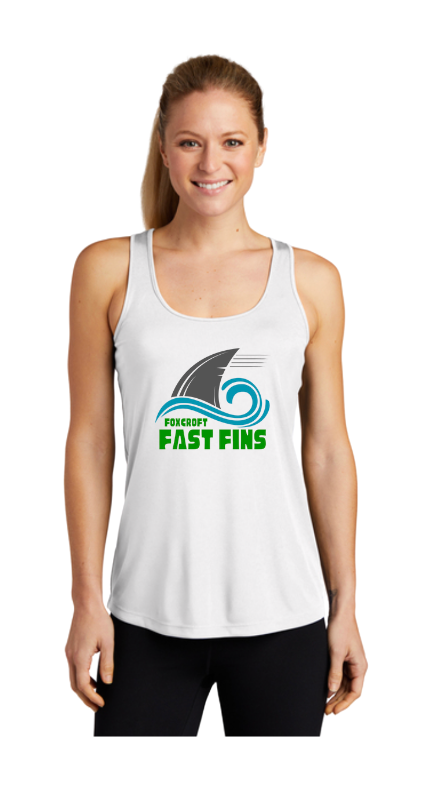 Foxcroft Fast Fins TEAM Ladies Moisture Wicking Racerback Tank Top - Black or White - Adult