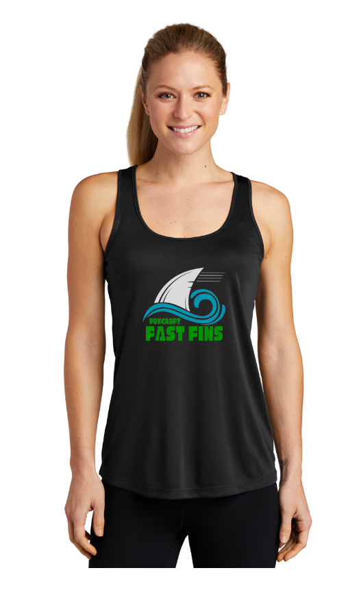 Foxcroft Fast Fins TEAM Ladies Moisture Wicking Racerback Tank Top - Black or White - Adult