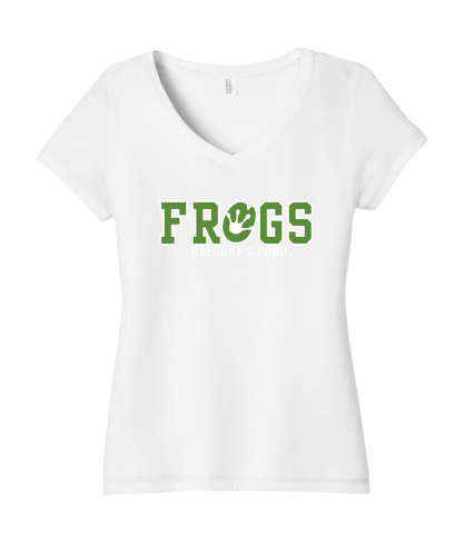 Gregorys Pond Ladies V-Neck Tee - Heathered Charcoal, Grey Frost or White - FROGS -Adult