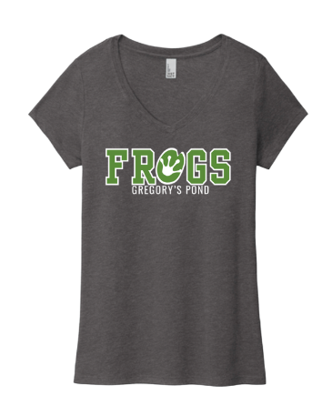 Gregorys Pond Ladies V-Neck Tee - Heathered Charcoal, Grey Frost or White - FROGS -Adult