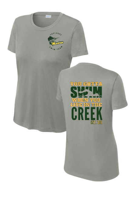 Foxcreek Marlins Ladies Moisture Wick Tee - White or Grey Concrete - 2 Design Options - Adult LADIES