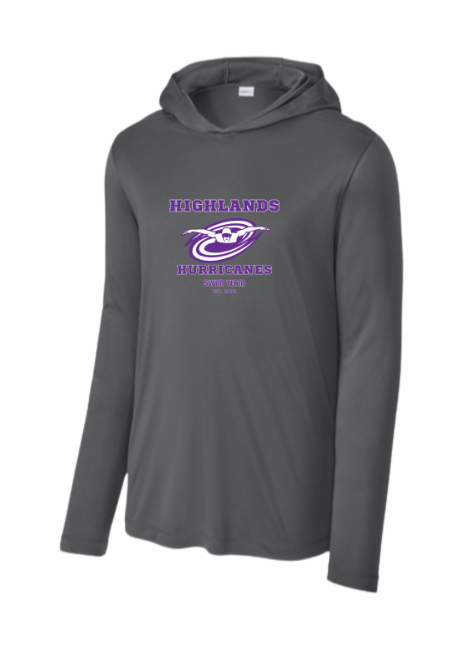 The Highlands Hurricanes  Custom UV Pro Long Sleeve Hoodie Tee -White or Dark Smoke Grey - Adult - With Optional Personalization