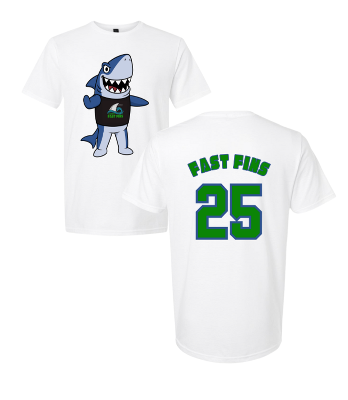 Foxcroft FAST Fins Custom T-Shirt - White or Sport Grey - "FAST FINS 25 Featuring FINN" - Youth Sizes