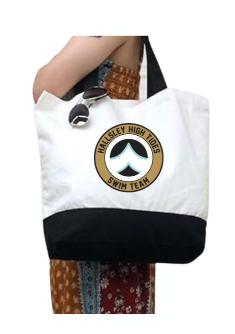 Hallsley High Tides Custom Canvas Tote Bag - White & Black - Team Logo or Good Vibes
